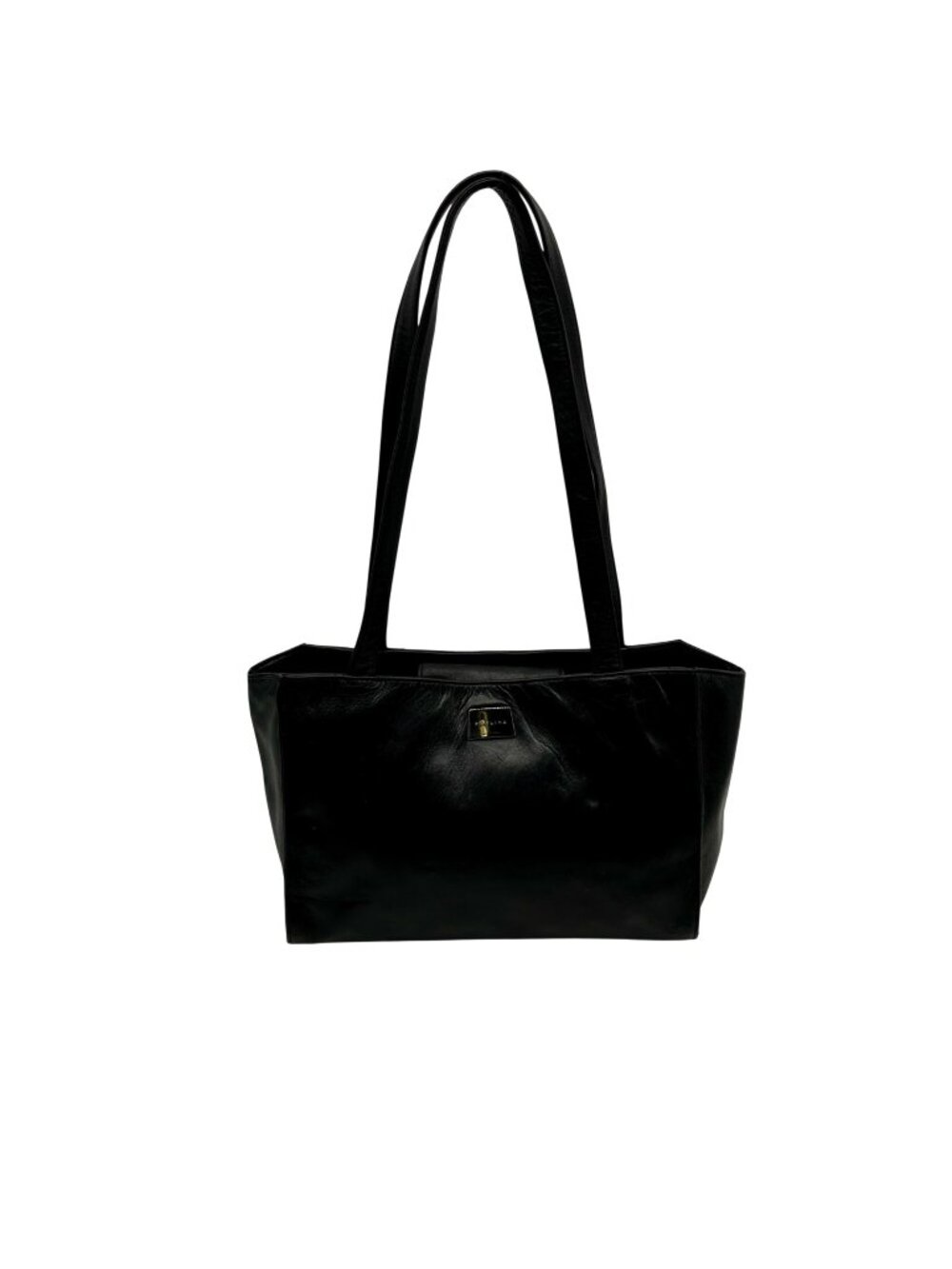 Perlina Black Leather Shoulder Bag